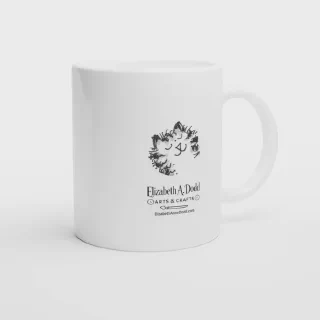 White mug with Elizabeth A. Dodd logo on one side