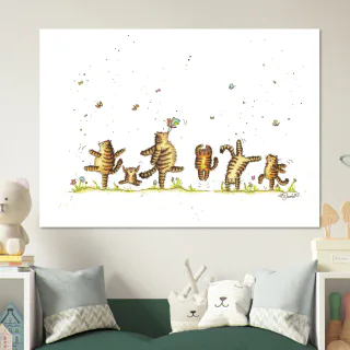 Small wall poster with dancing tabby cats in a children's room