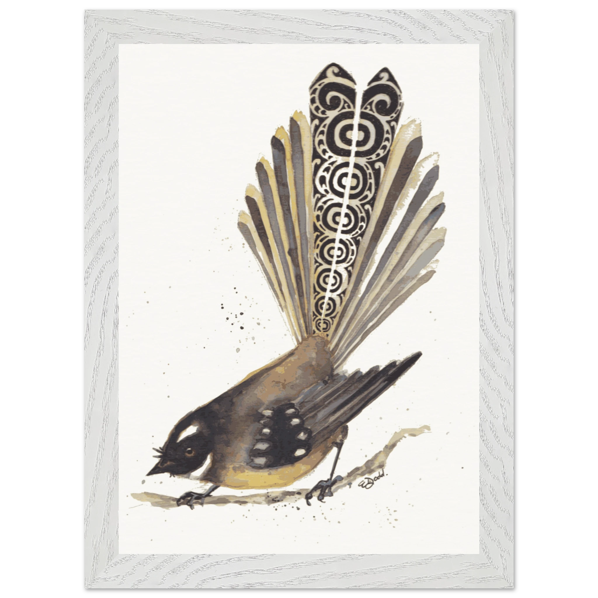 Dark Pīwakawaka Artwork by Elizabeth Dodd - A4 Framed Print - image 1