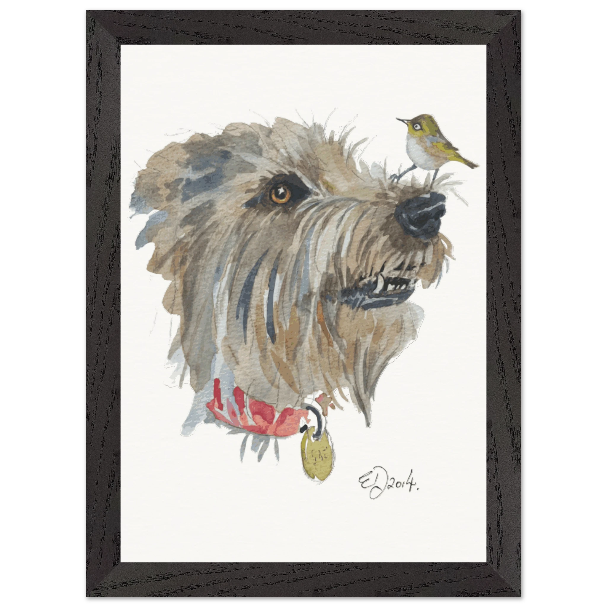 Dog and Silvereye by Elizabeth Dodd - A4 framed print - image 2
