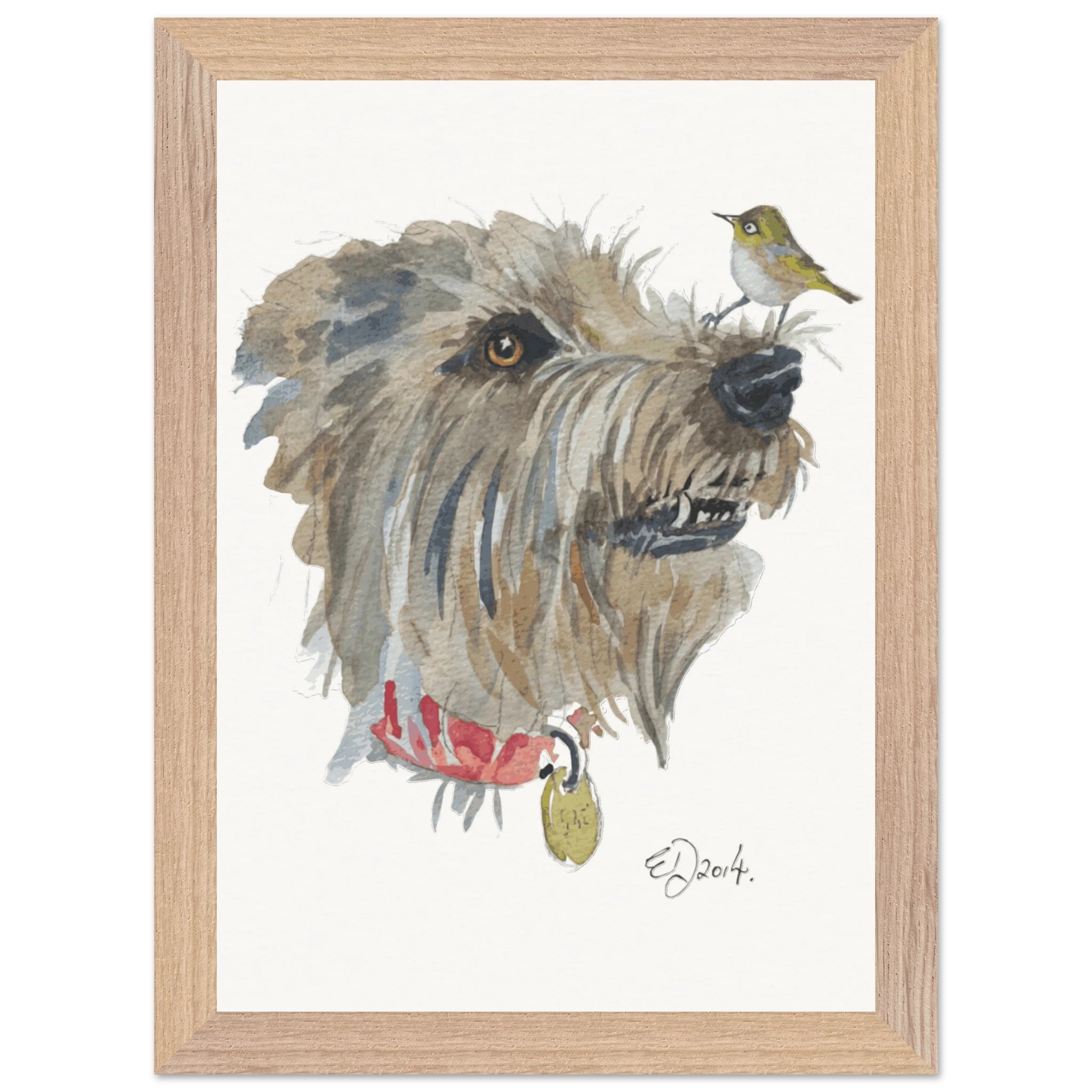 Dog and Silvereye by Elizabeth Dodd - A4 framed print - image 3