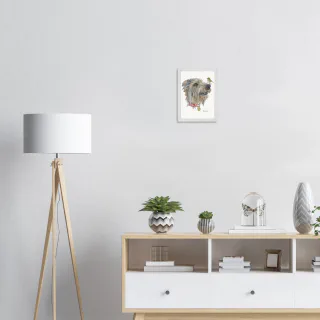 Framed print with a silvereye on a dog's nose