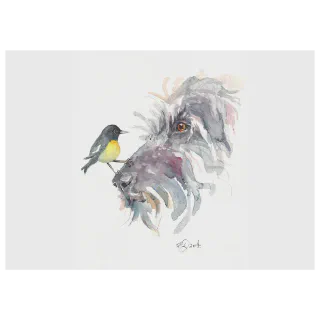 Dog and bird illustration on a light background