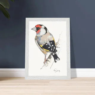 Framed print with a watercolor gold finch
