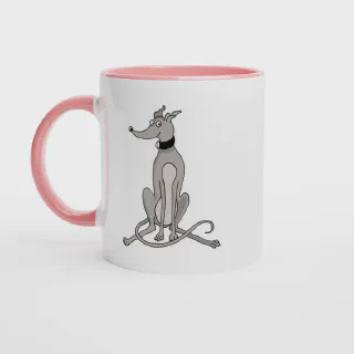 White mug with pink handle and interior, front view