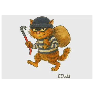 Cartoon cat burglar illustration on white background
