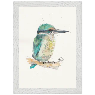 White framed print with a watercolour kotare