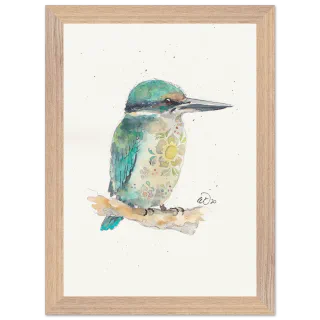 Wood framed print with a watercolour kotare