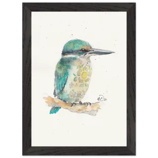 Black framed print with a watercolour kotare