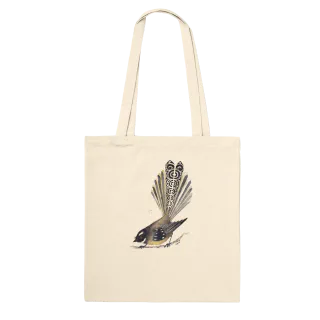Natural tote bag with New Zealand fantail design