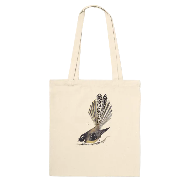 Natural tote bag with New Zealand fantail design