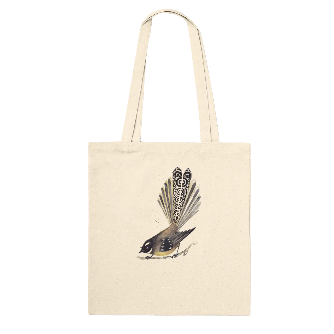 Natural tote bag with New Zealand fantail design