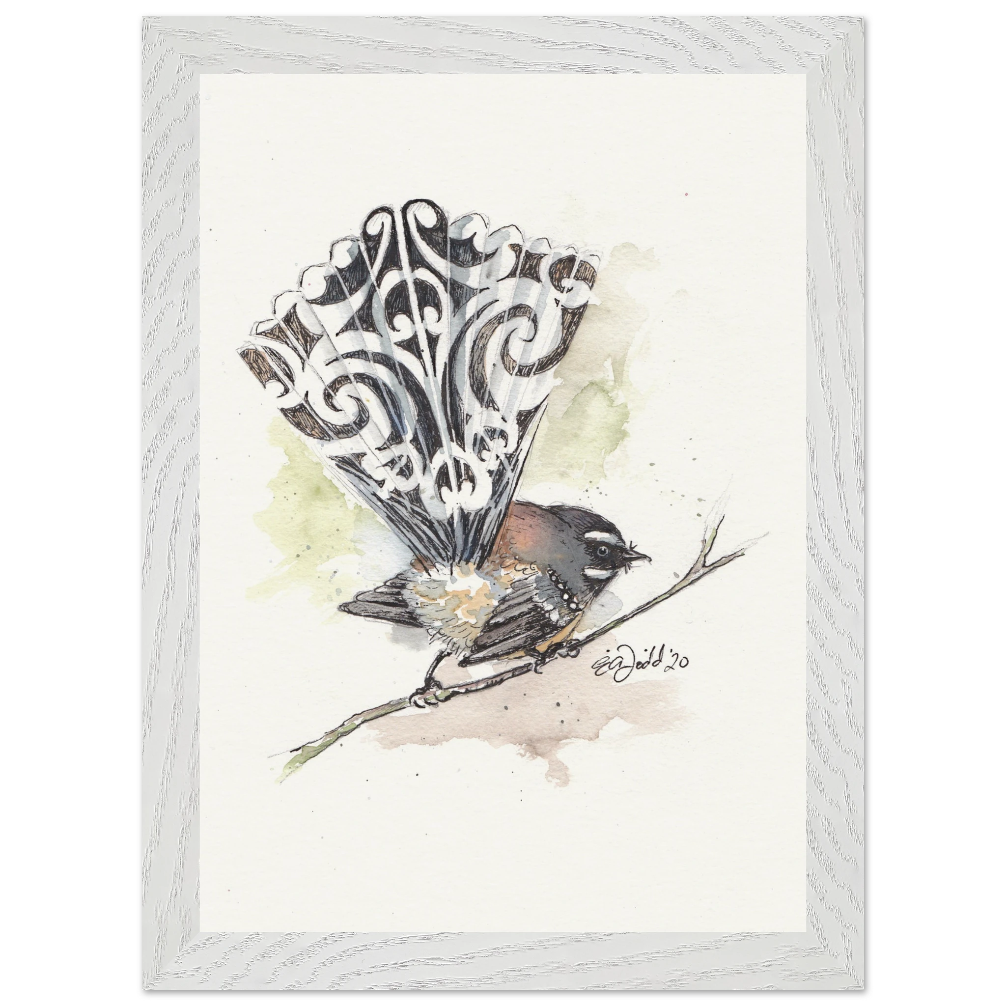 Piwakawaka Fantail Artwork by Elizabeth Dodd - A4 framed print - image 1