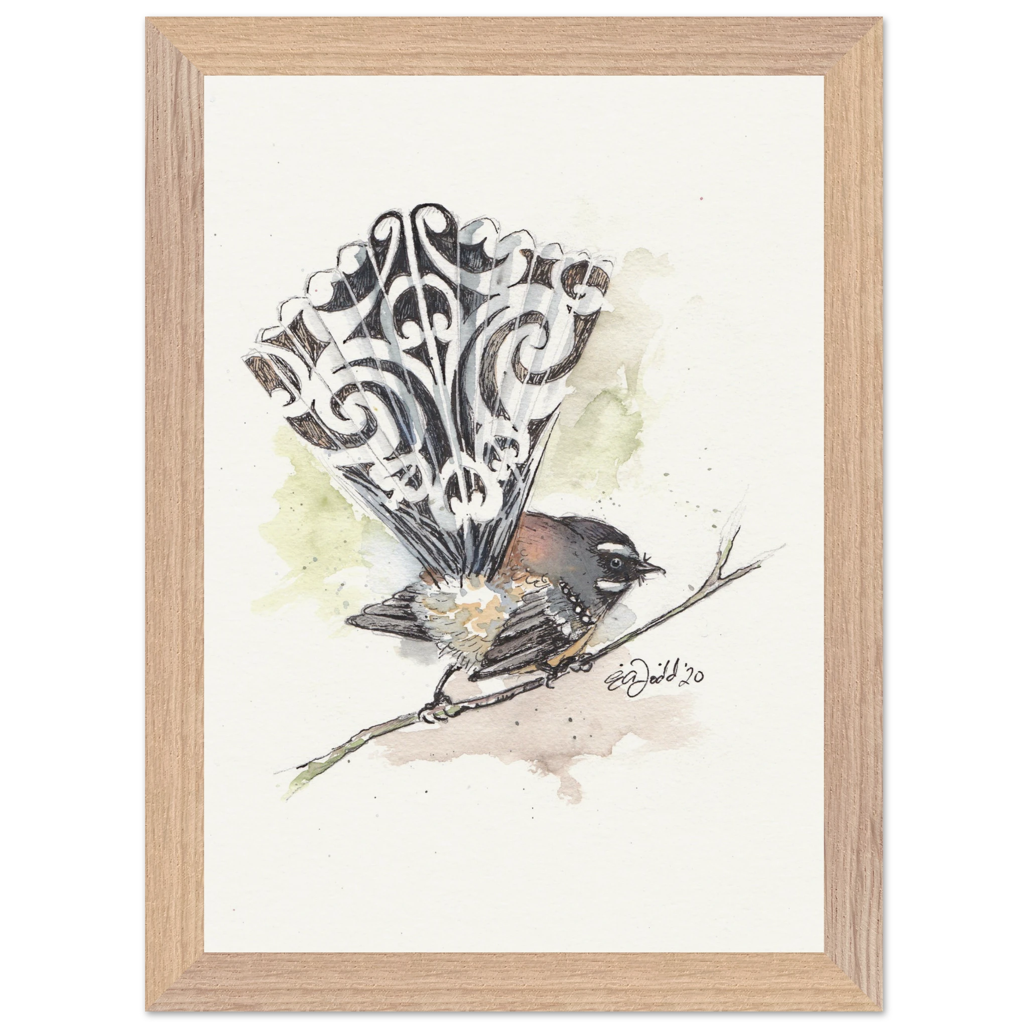 Piwakawaka Fantail Artwork by Elizabeth Dodd - A4 framed print - image 2