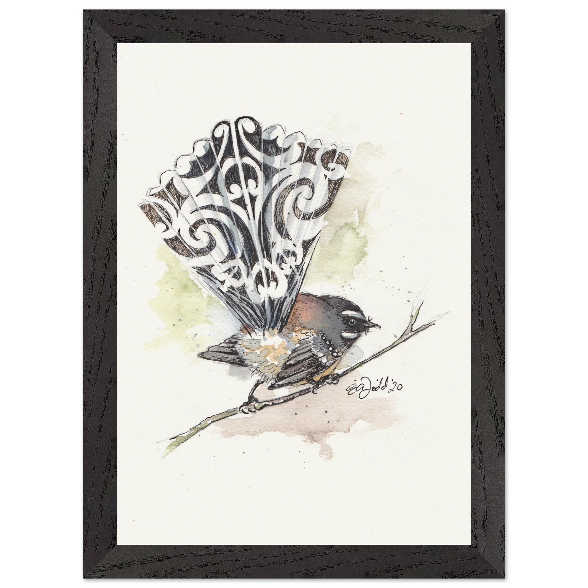Piwakawaka Fantail Artwork by Elizabeth Dodd - A4 framed print - image 3