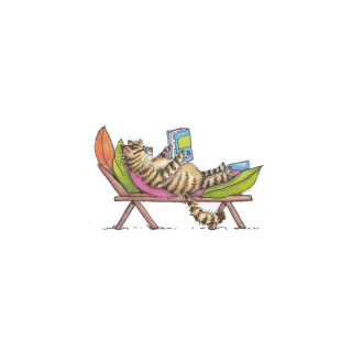 Cat reading in a hammock with Keep Calm and Read On text