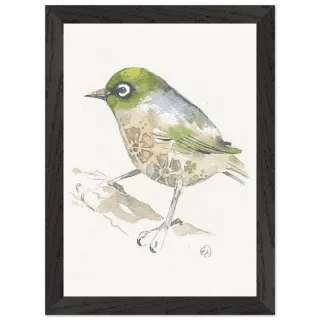 Black framed print with a watercolour tauhou
