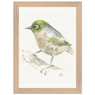 Wood framed print with a watercolour tauhou