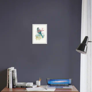 Framed print with a watercolour tui