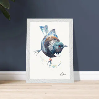 Framed print with a watercolour tūī