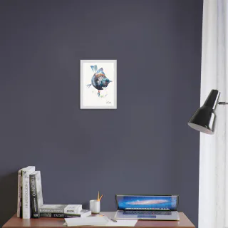 Framed print with a watercolour tūī