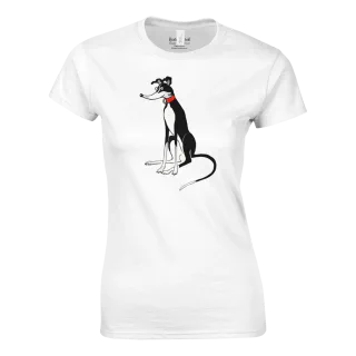 White T-shirt with black-and-white greyhound design