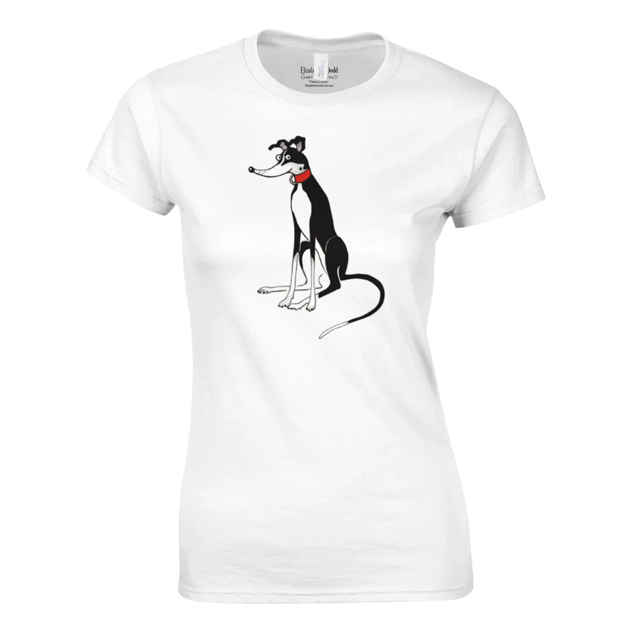 White T-shirt with black-and-white greyhound design